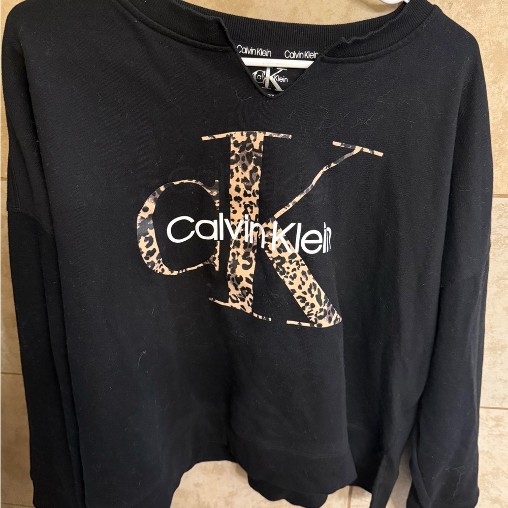 Calvin Klein Black Leopard Print Logo Sweatshirt